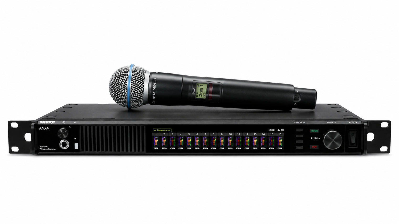 B帯デジタルワイヤレスシステム。Shure ANX4 & AD2/B58-JB（受信機1台＋マイク1本）