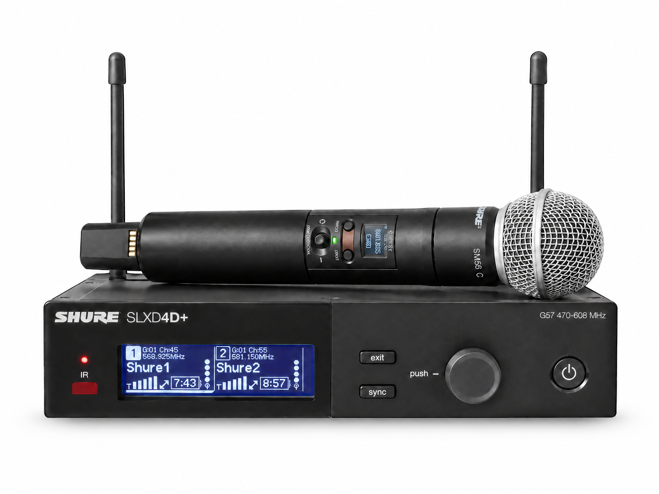 B帯デジタルワイヤレスシステム。Shure SLXD4D+J & SLXD2+/58-JB（受信機1台＋マイク1本）